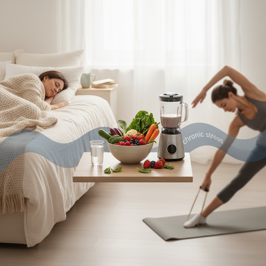 Sleep, diet, and exercise may all help blunt the health cost of chronic stress — but the evidence provided does not show that some matter more than others